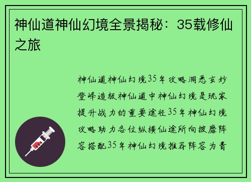 神仙道神仙幻境全景揭秘：35载修仙之旅